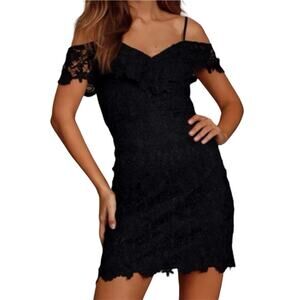 Lulus Women’s Cutie Black Floral Crochet Lace Off-the-Shoulder Dress - Medium